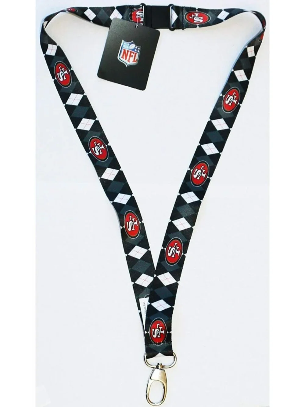 San Francisco 49ers Lanyard Keychain Argyle Reversible with Clip New NFL